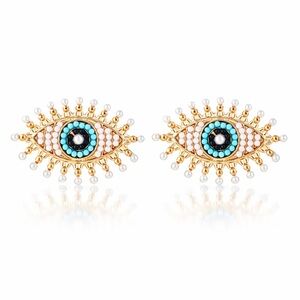 Evil Eye Statement Stud Earrings – Pearl Earrings Beaded Design